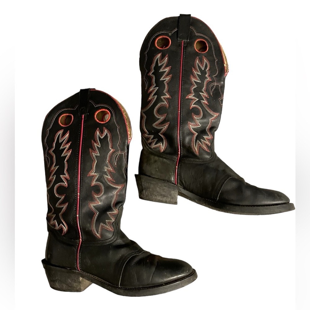 Classic Black Cowboy Boots with Red Stitching